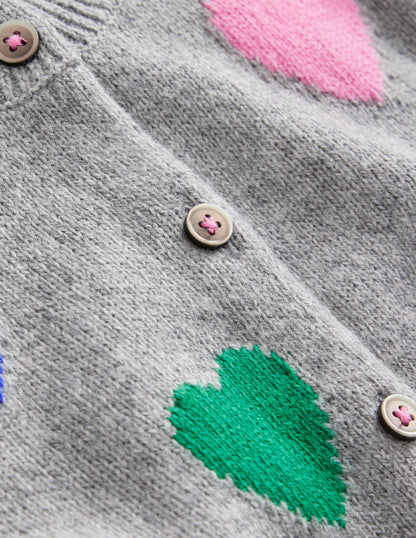 Joyful Cardigan-Grey Marl Hearts