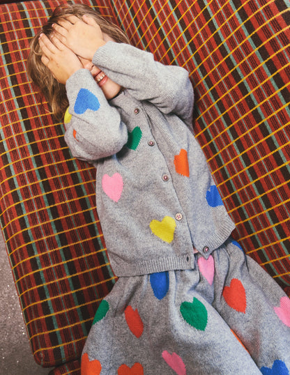 Joyful Cardigan-Grey Marl Hearts