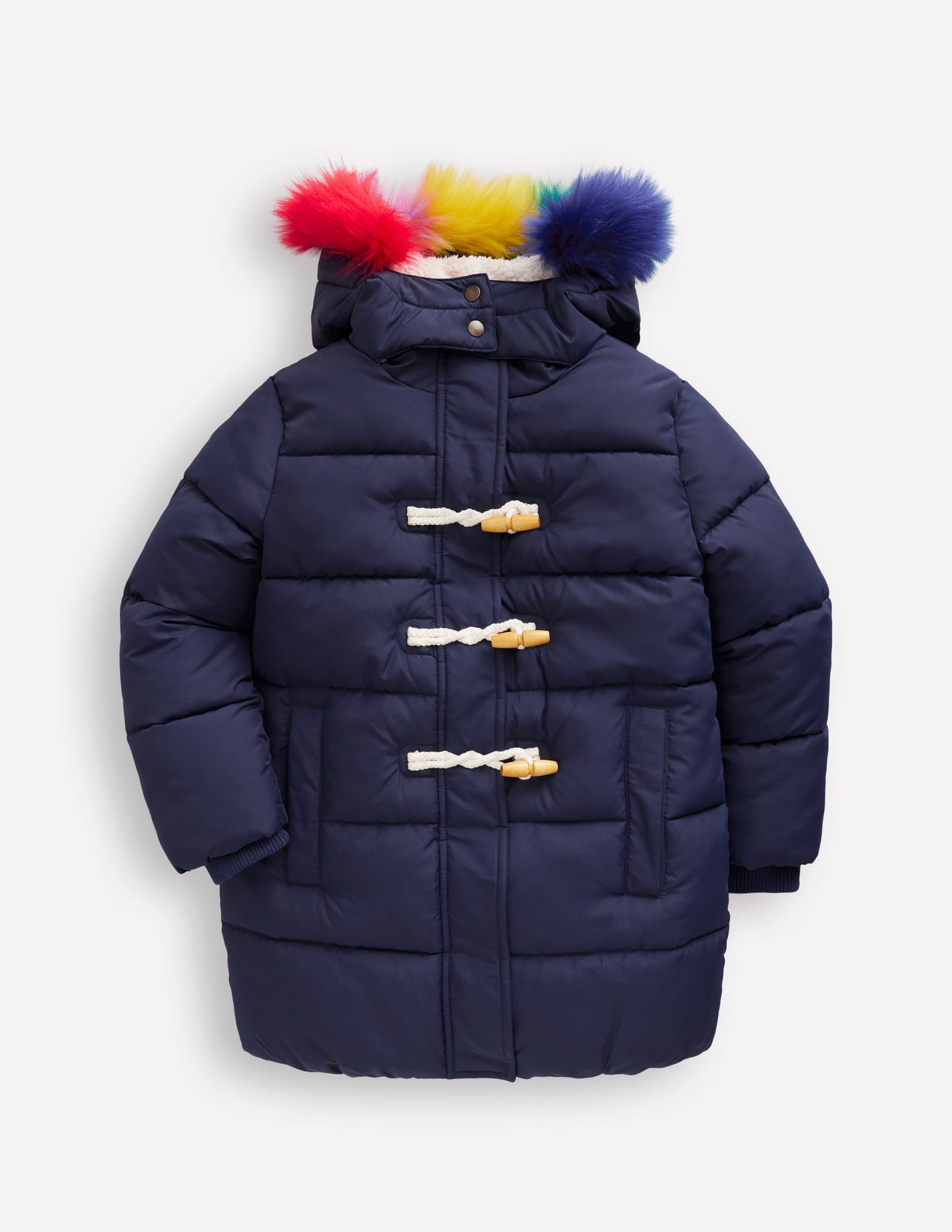 Longline Padded Coat-College Navy Rainbow Fur