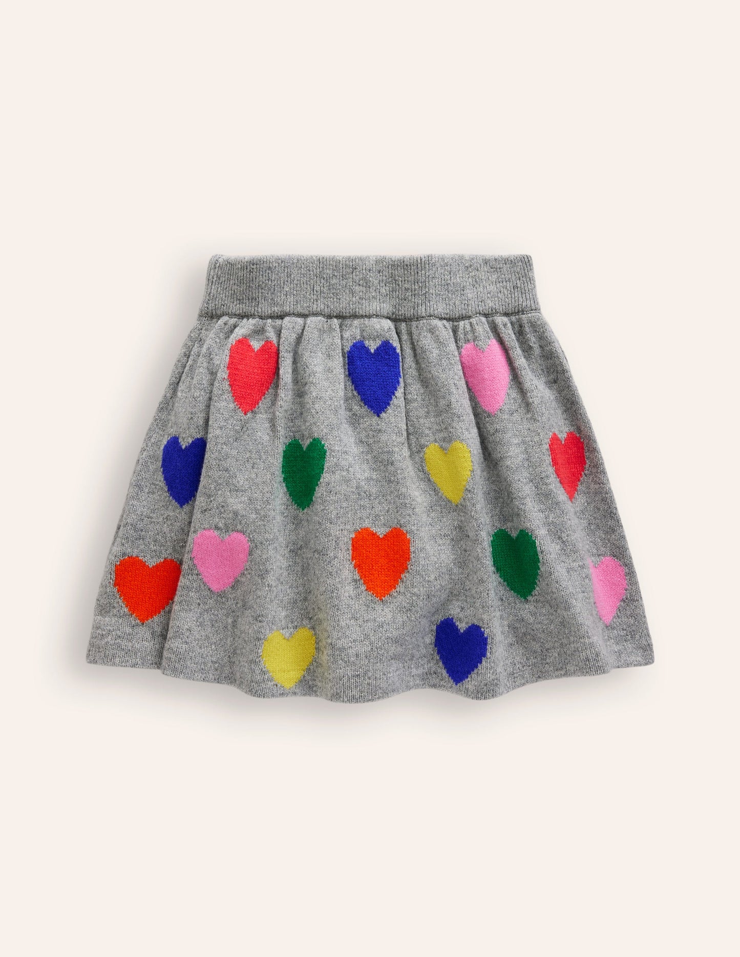 Knitted Flare Skirt-Grey Multi Hearts