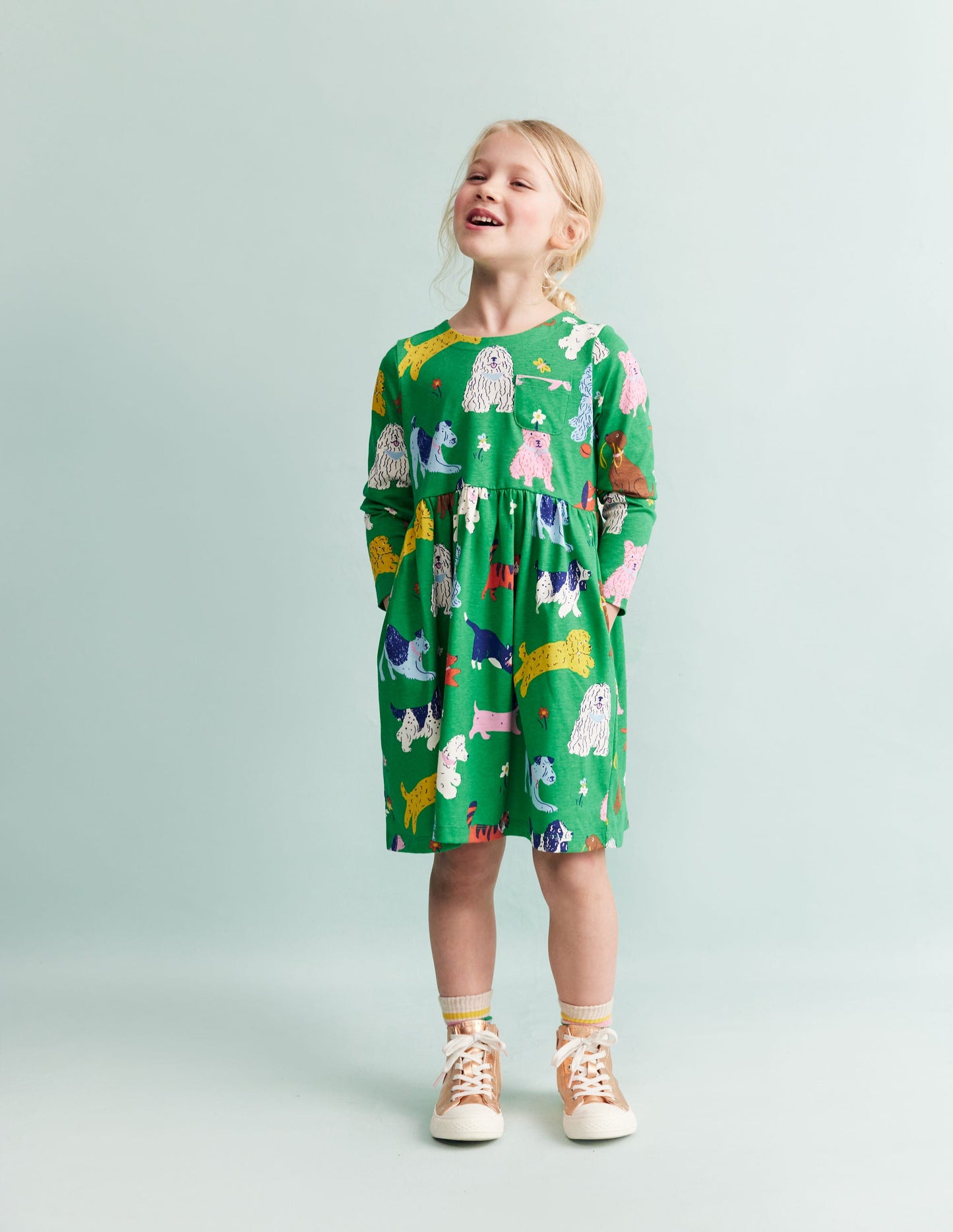 Long-Sleeved Fun Jersey Dress-Green Park Play Pets