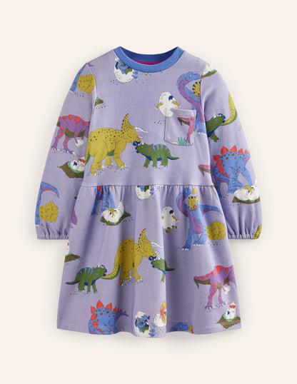 Loopback Sweatshirt Dress-Lilac Dino Family