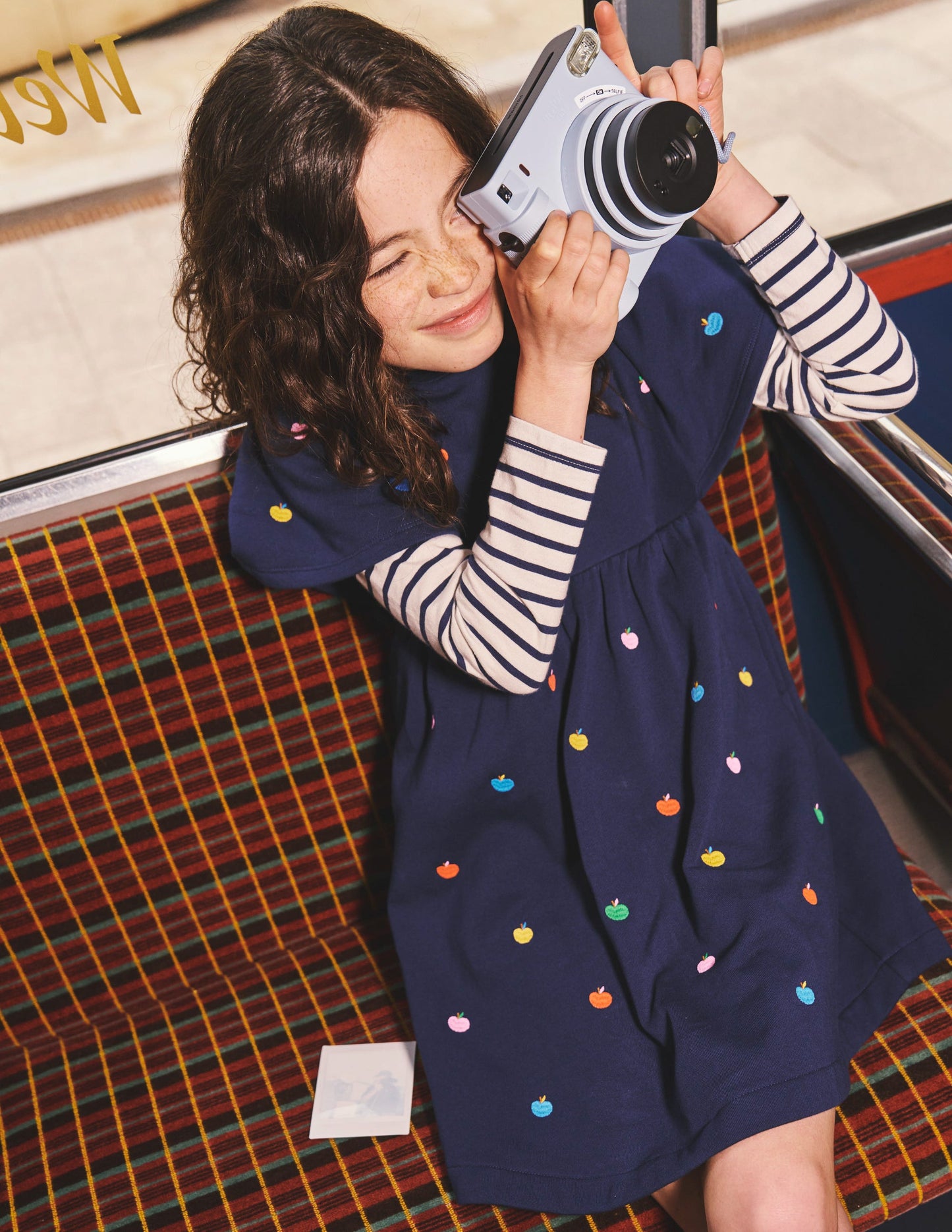 Embroidered Sweatshirt Dress-College Navy Rainbow Apples