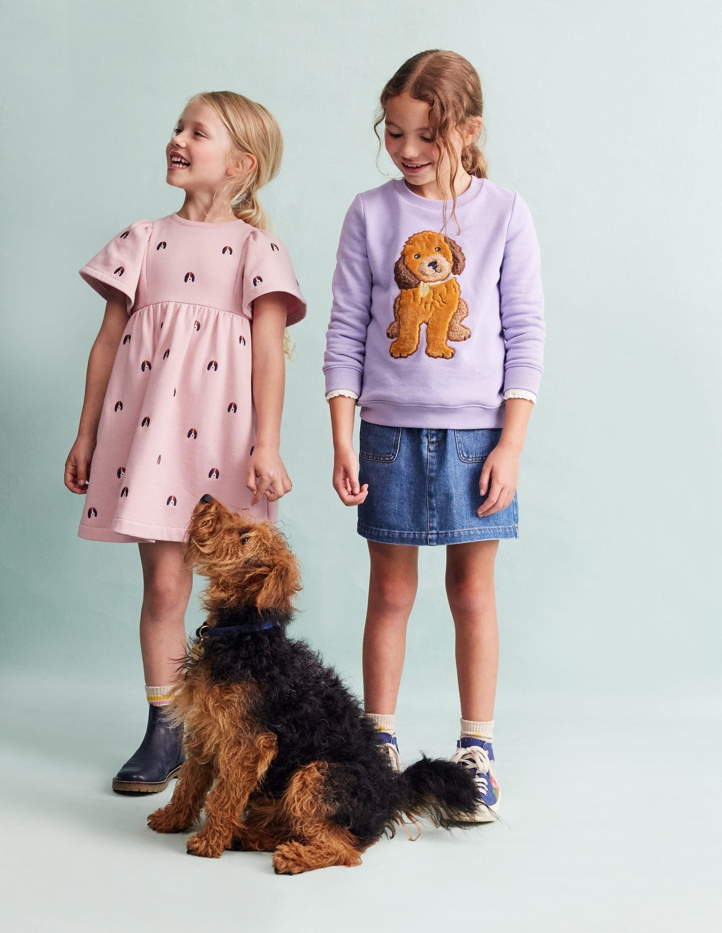 Embroidered Sweatshirt Dress-Vintage Pink Pups