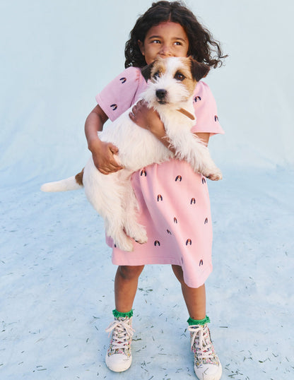 Embroidered Sweatshirt Dress-Vintage Pink Pups