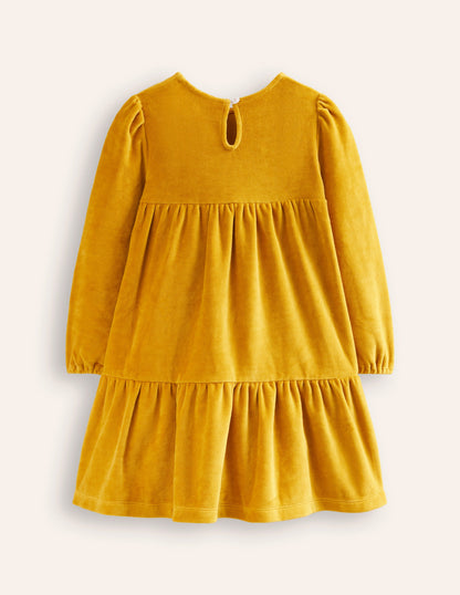 Tiered Velour Dress-Golden Palm