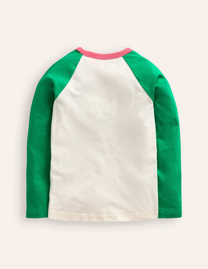 Colourblock Raglan T-shirt-Topaz Green Multi Hearts