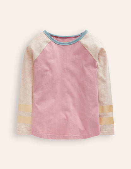 Colourblock Raglan T-shirt-Vintage Pink/ Oatmeal Marl