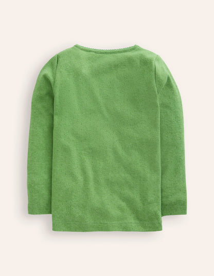 Henley Pointelle Top-Iguana Green