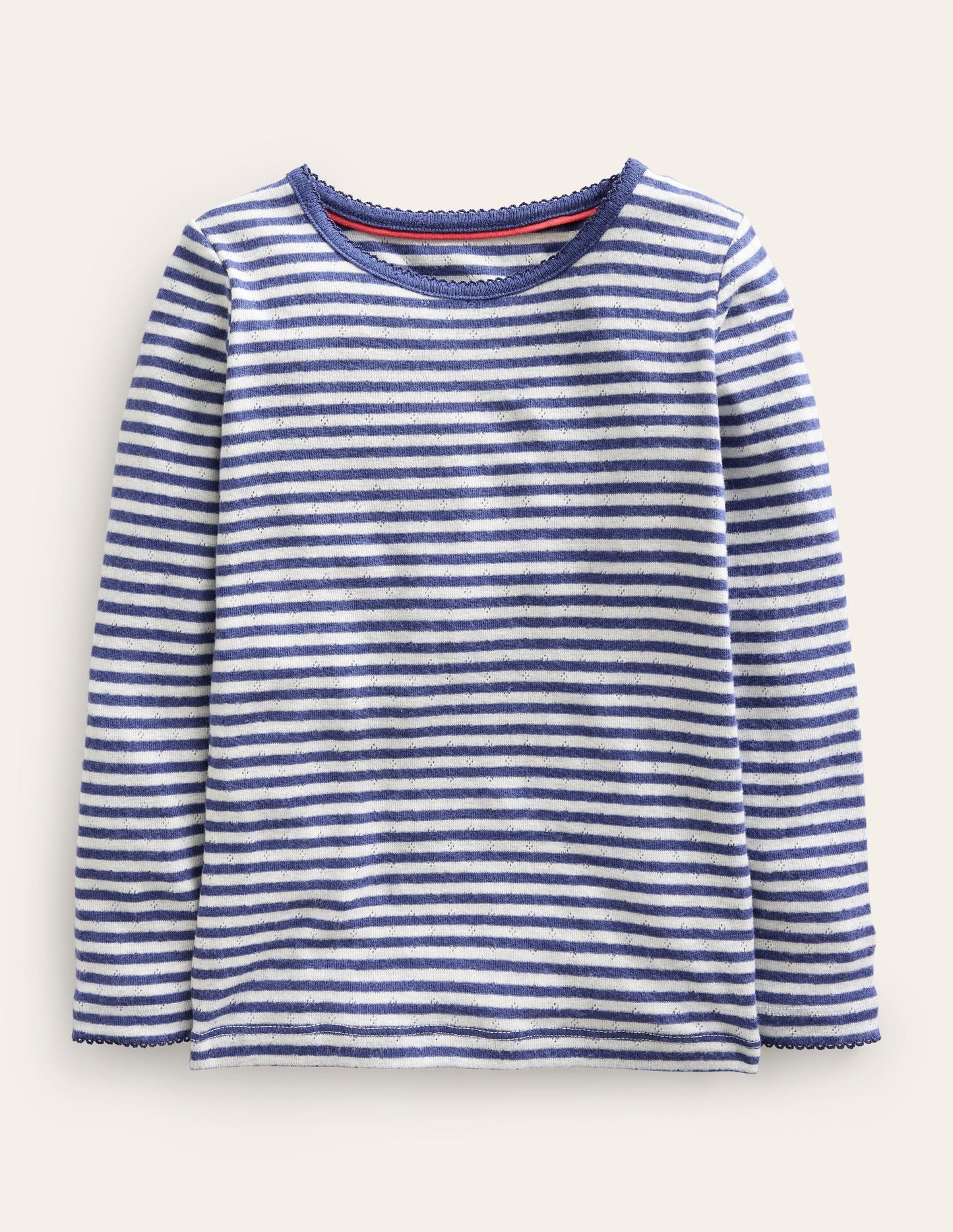 Long Sleeve Pointelle Top-Starboard Blue/Soft Ivory