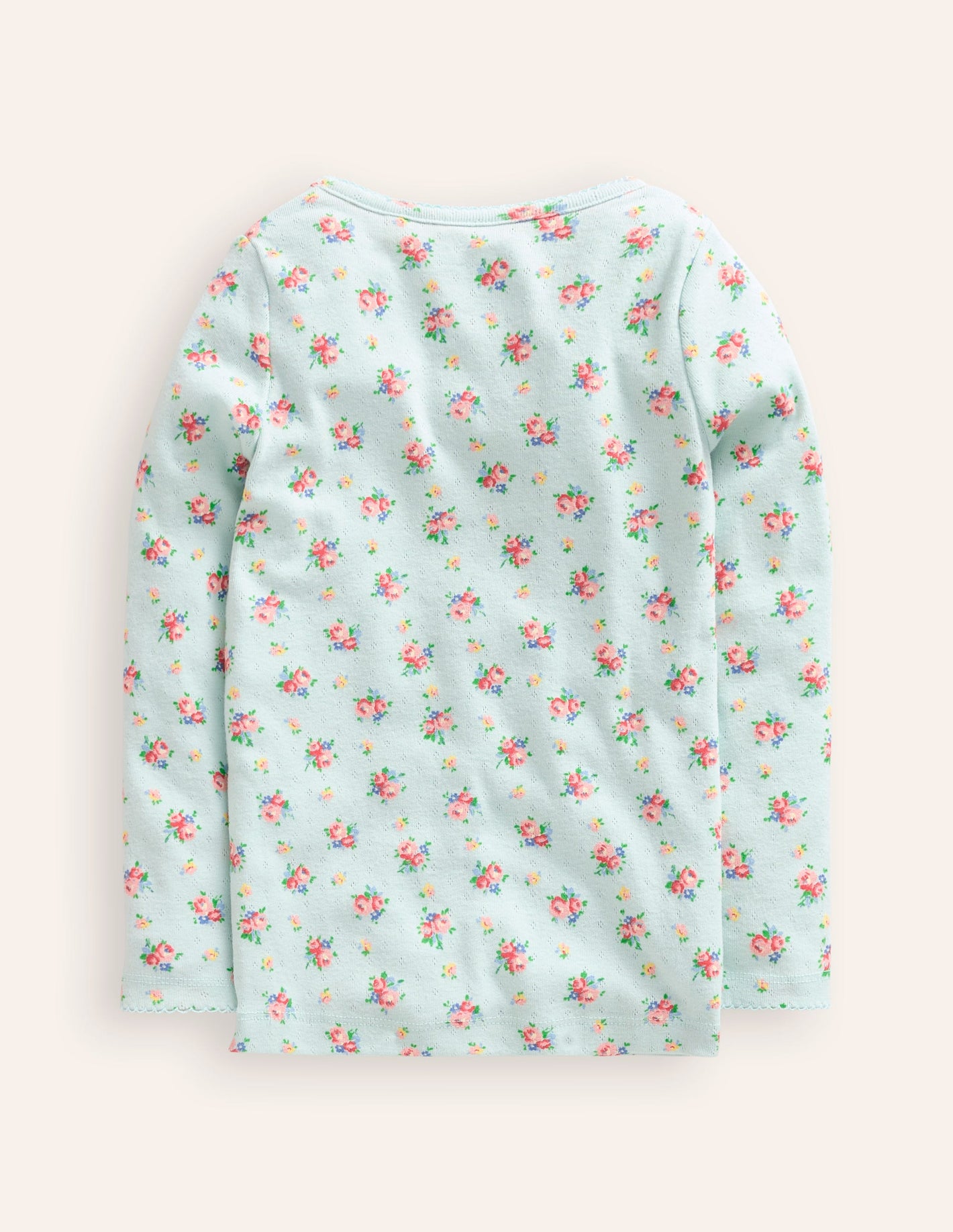 Long Sleeve Pointelle Top-Pale Green Floral Bouquet