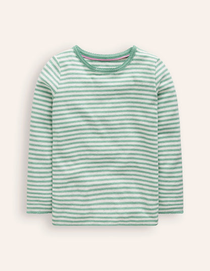 Long Sleeve Pointelle Top-Ivory/Eucalyptus Stripe