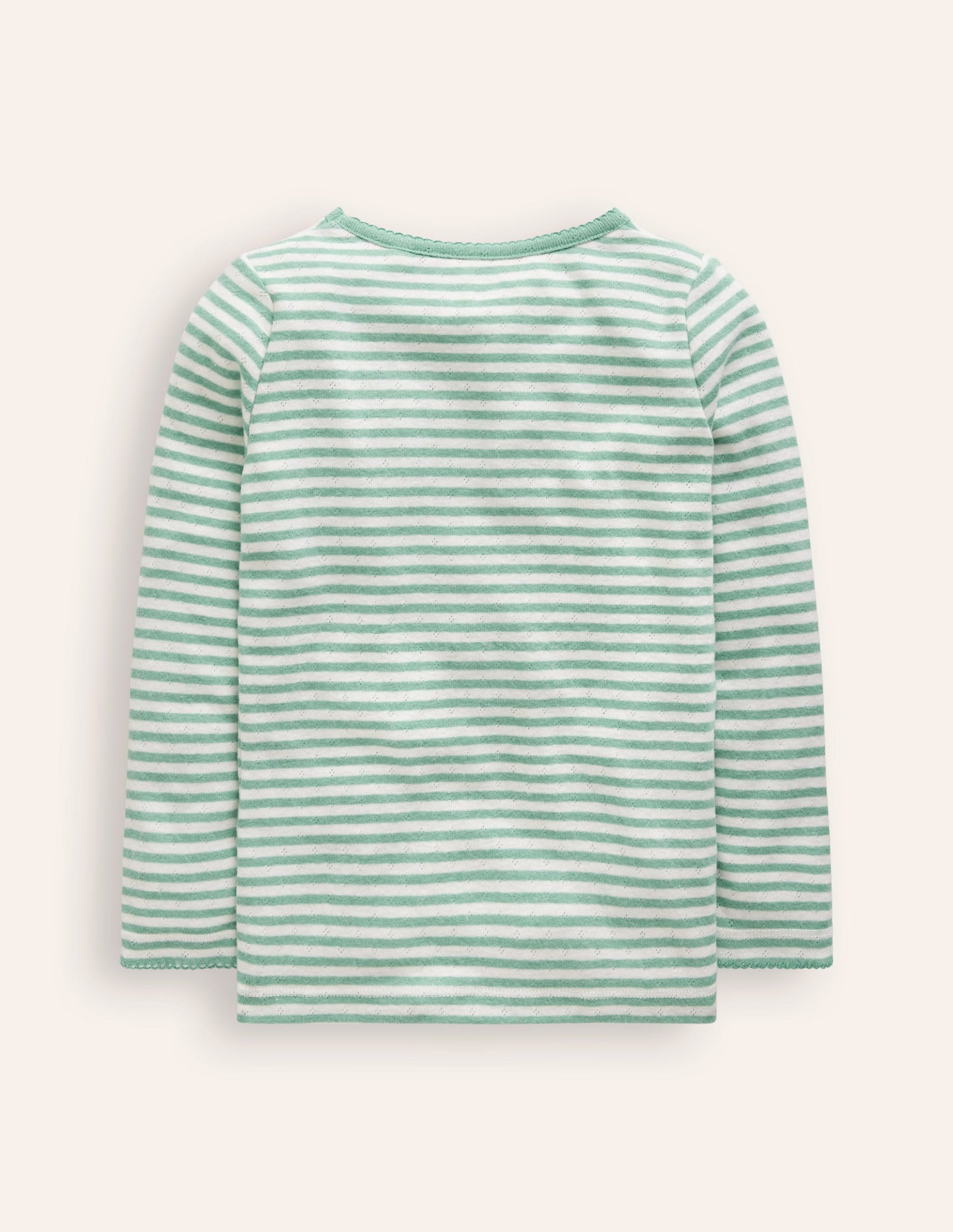 Long Sleeve Pointelle Top-Ivory/Eucalyptus Stripe