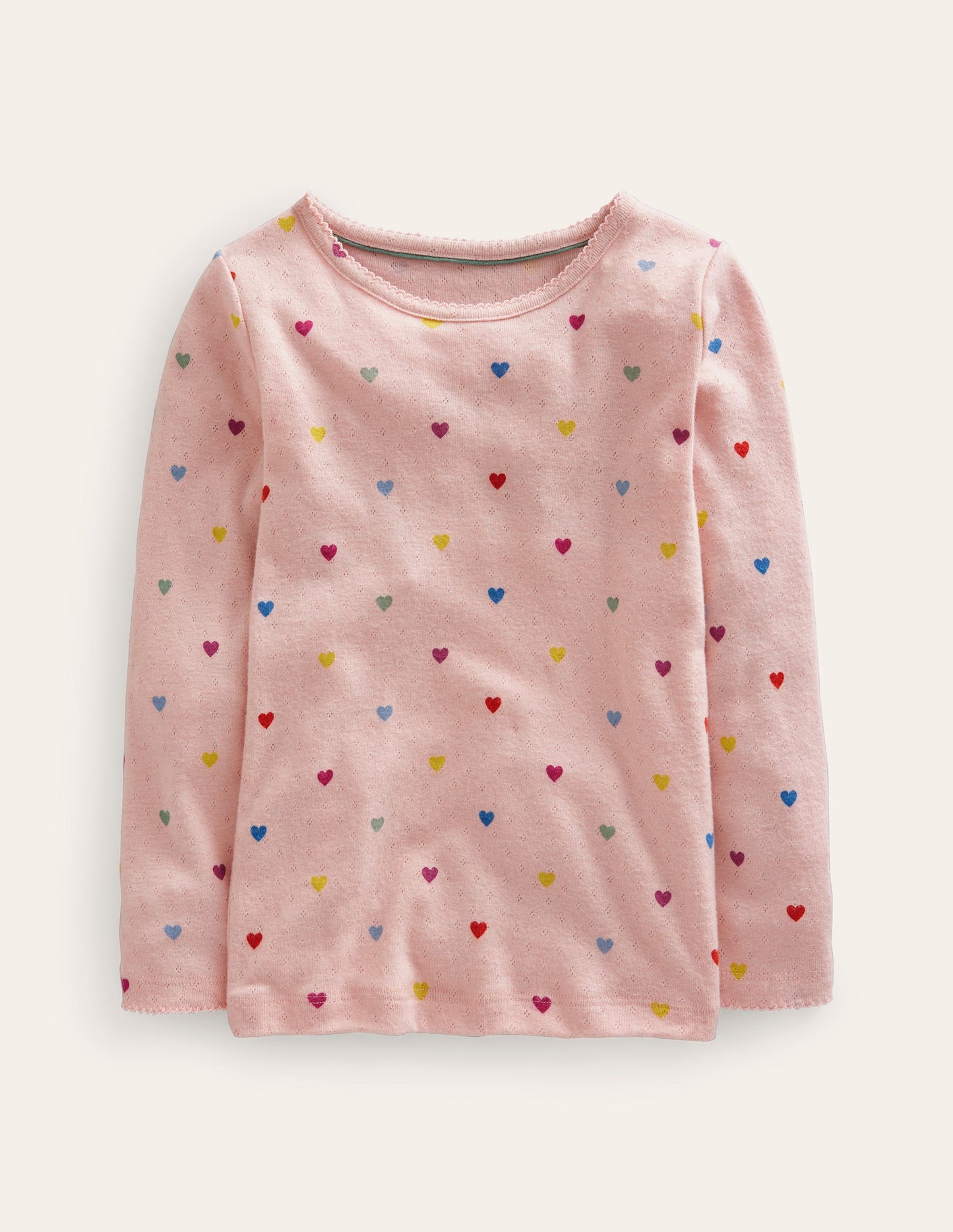 Long Sleeve Pointelle Top-Provence Pink Hearts