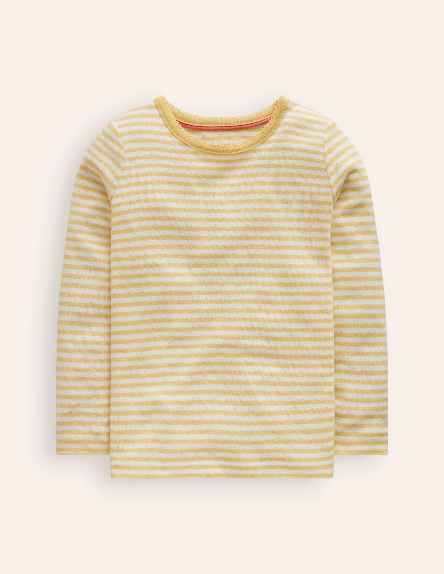 Long Sleeve Pointelle Top-Ivory/ Yellow Stripe