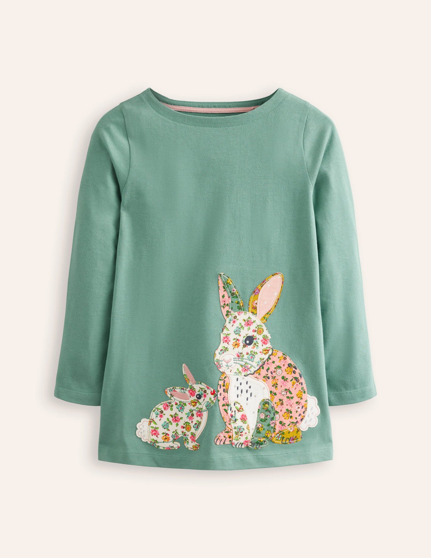 Appliqué Jersey Tunic-Eucalyptus Bunny