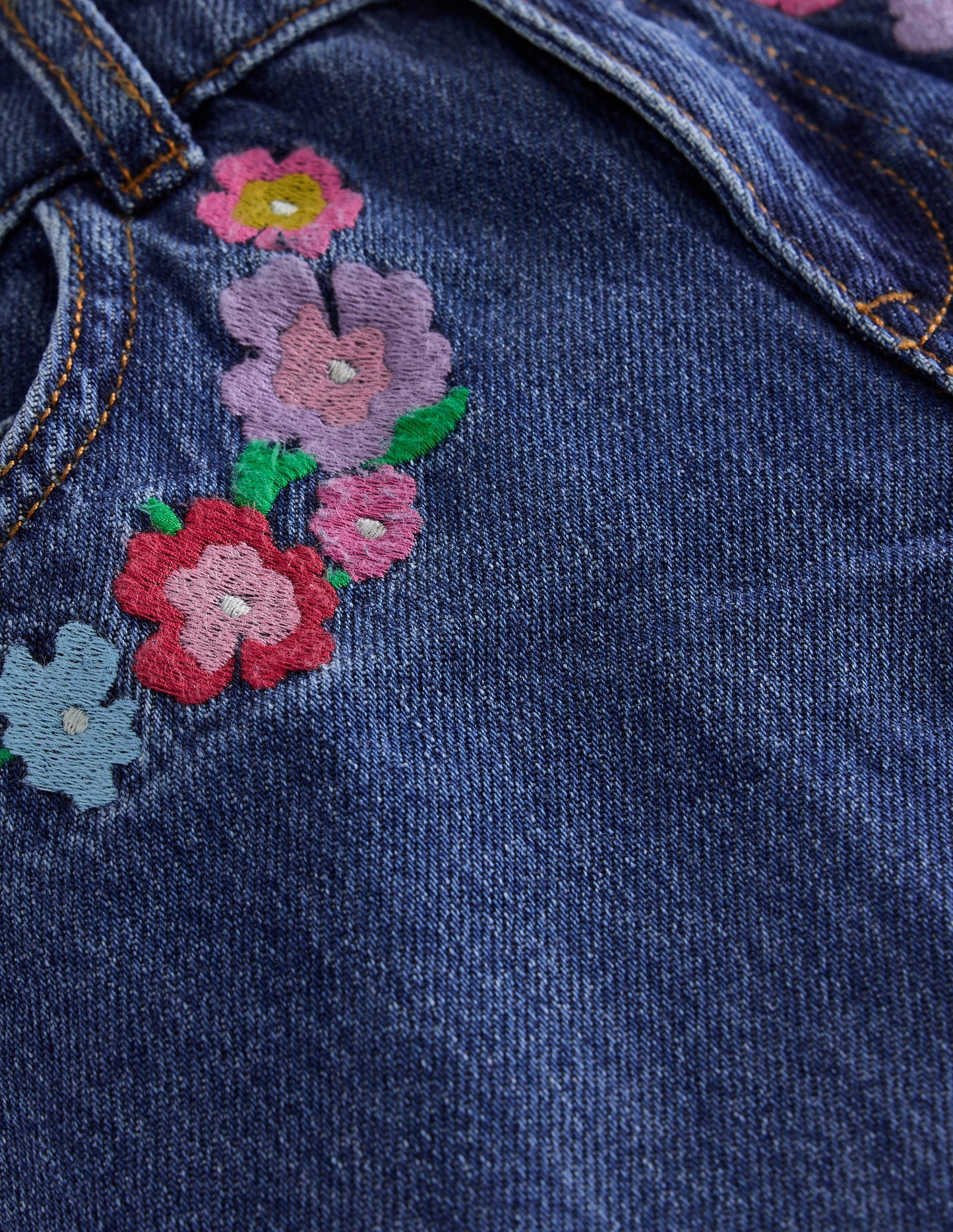 Relaxed Straight Jean-Mid Vintage Floral Embroidery