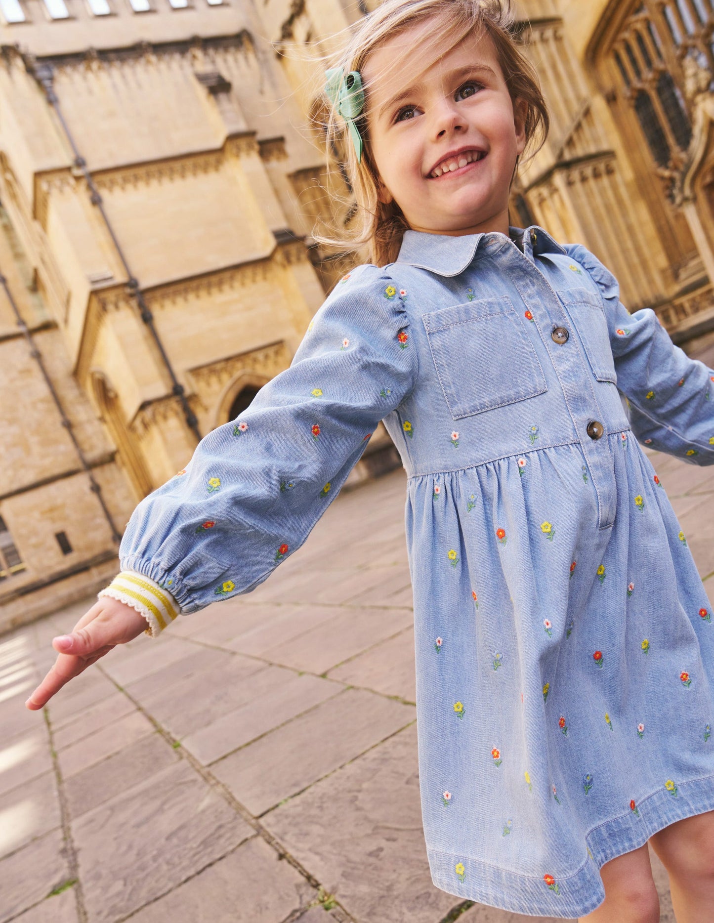 Aubrey Puff Sleeve Shirt Dress-Mid Vintage Denim Flower