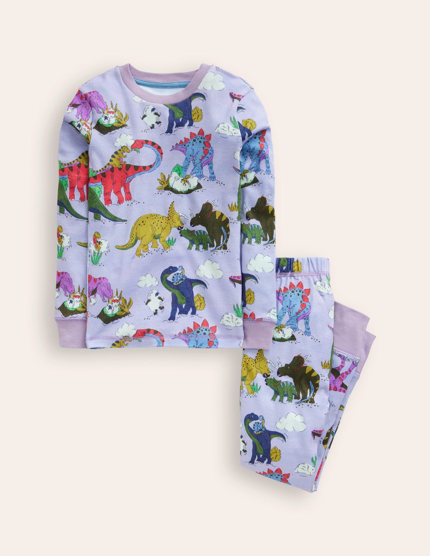 Snug Long John Pajamas-Lilac Dino Family