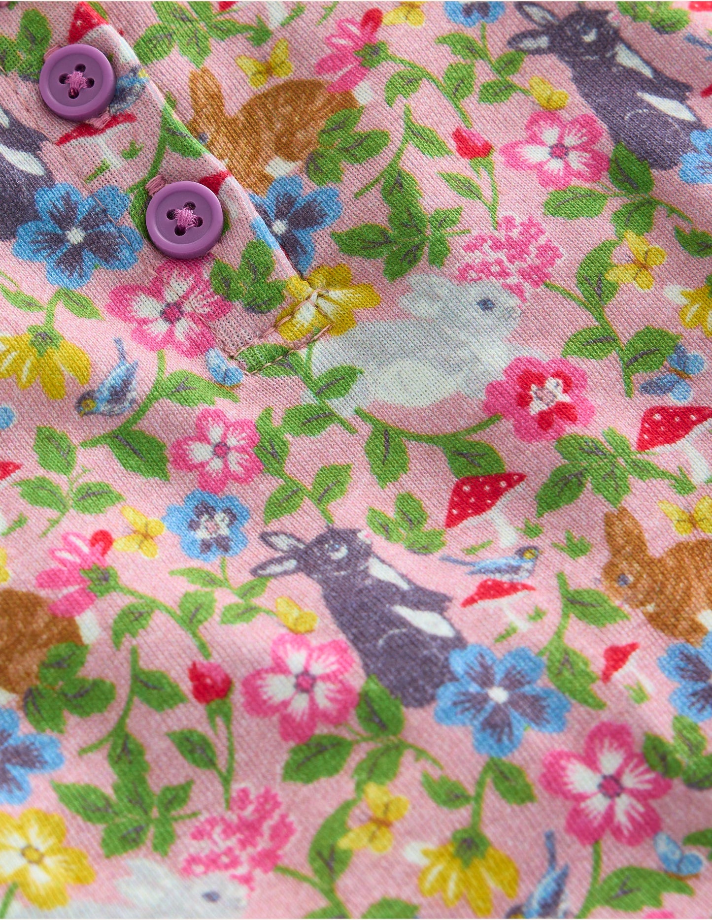 Snug Henley Pajamas-Vintage Pink Bunny Field