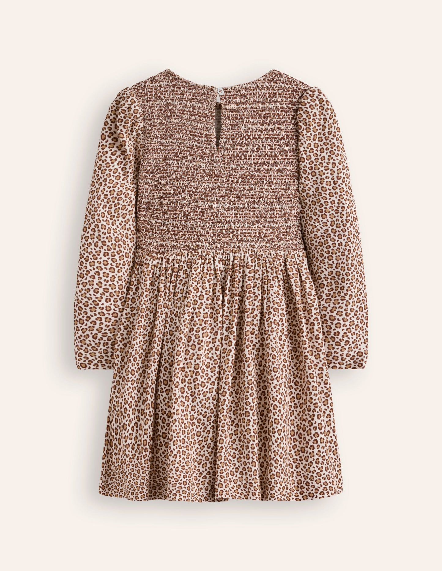 Shirred Bodice Woven Dress-Brown Leopard Print