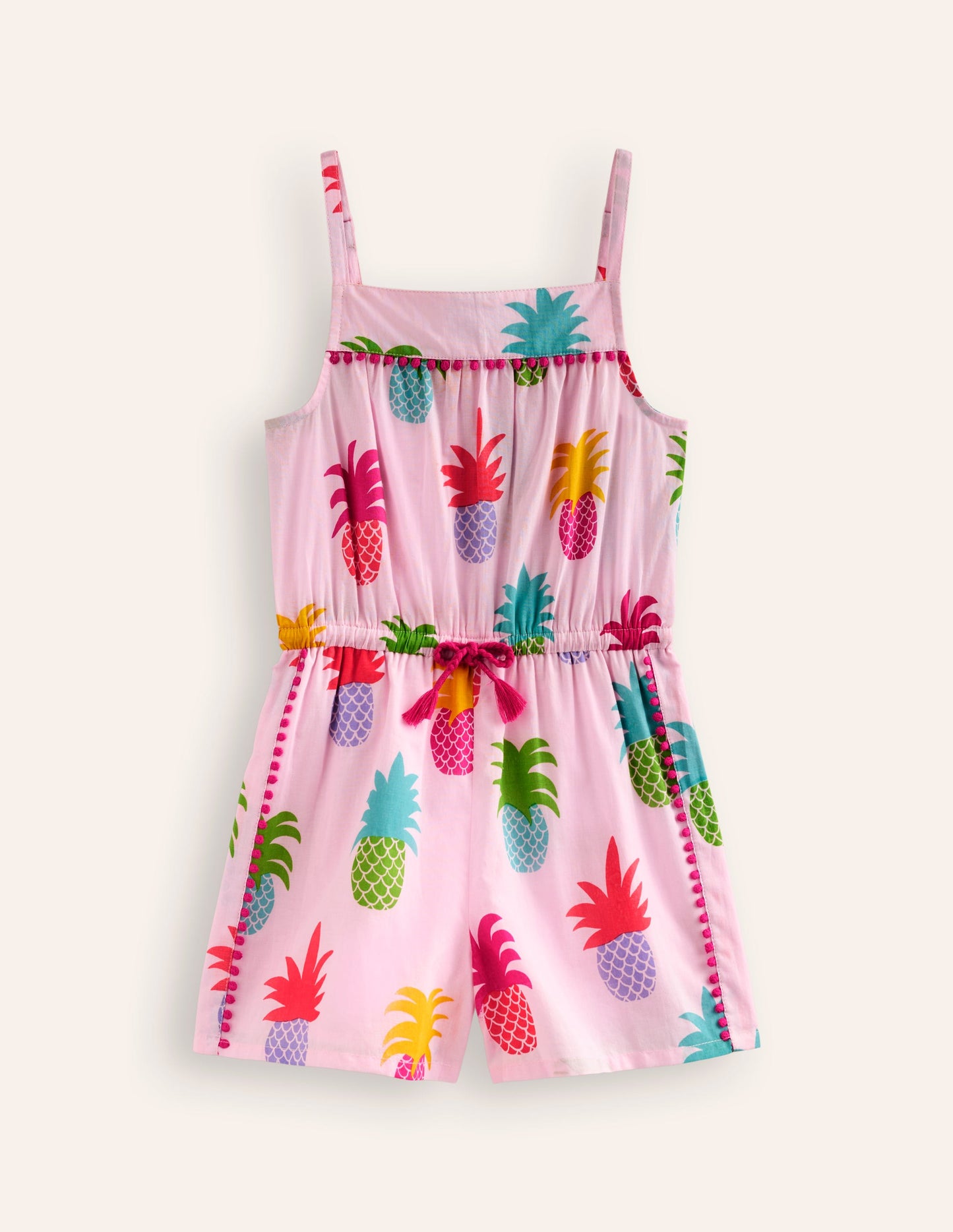 Woven Vacation Romper-Blooming Pink Pineapples