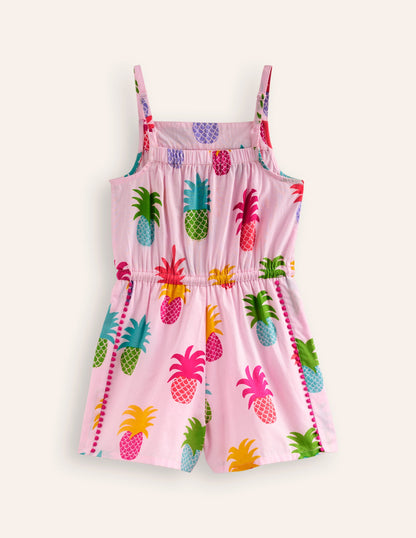 Woven Vacation Romper-Blooming Pink Pineapples