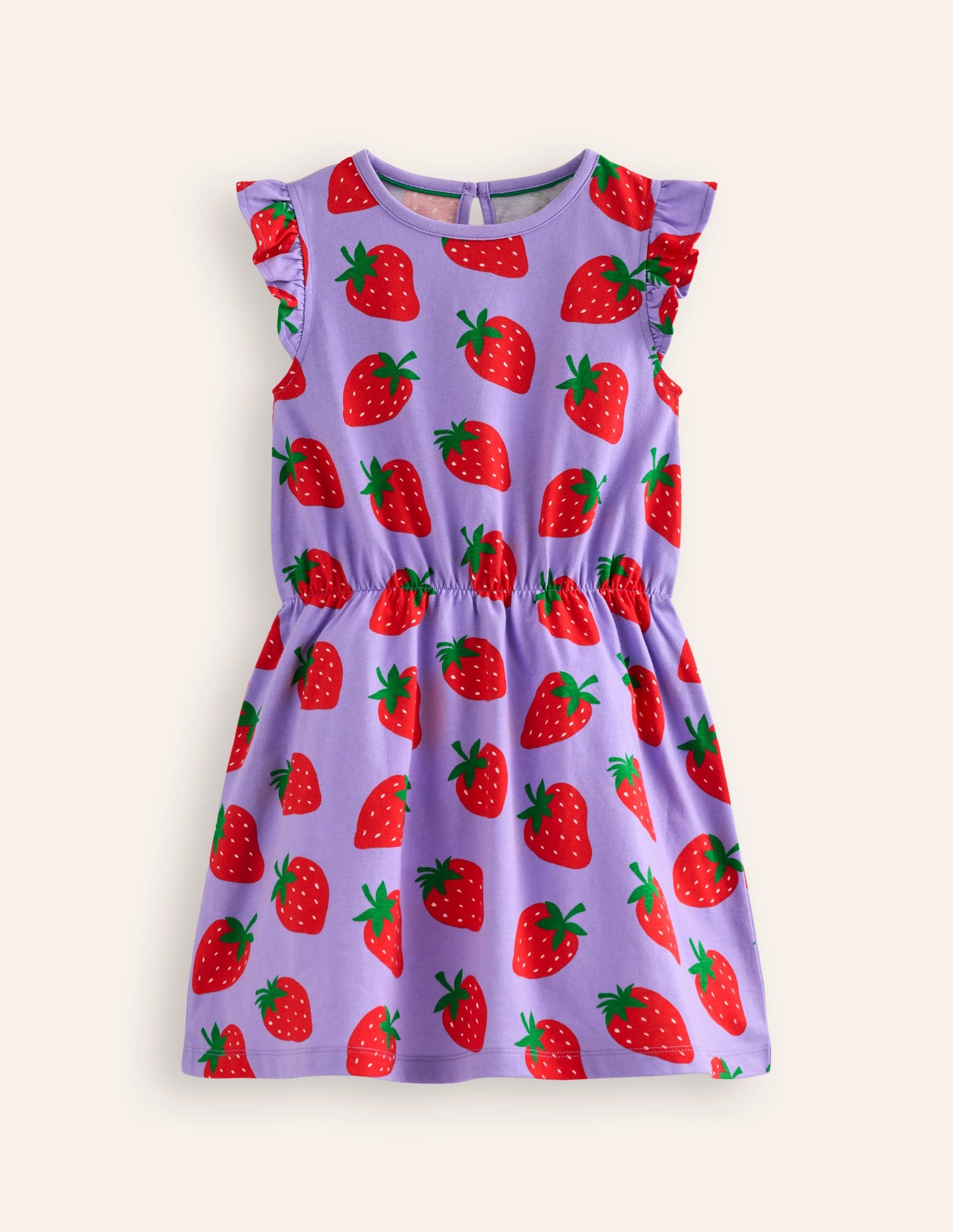 Frill Sleeve Jersey Dress-Parma Violet Strawberries