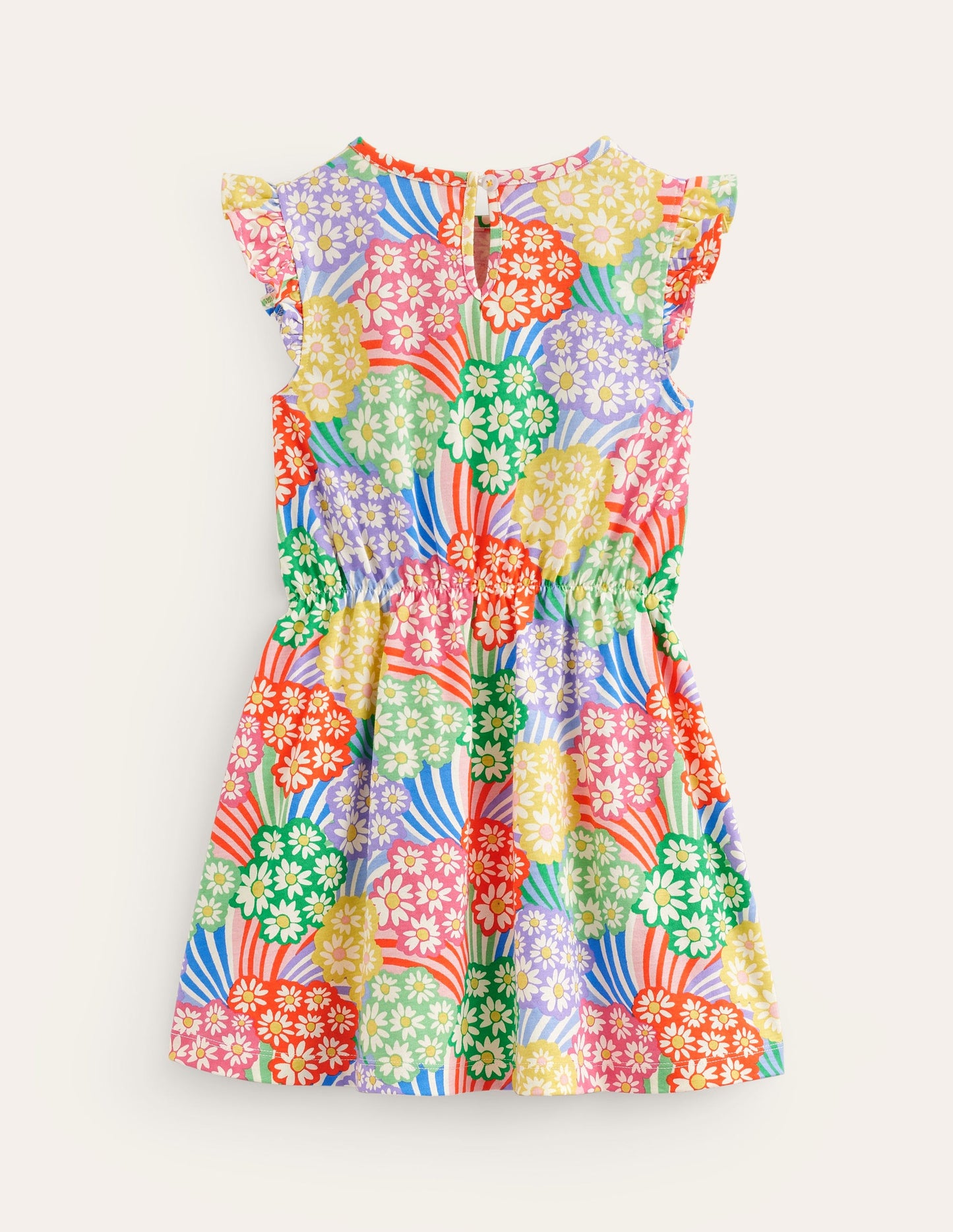 Frill Sleeve Jersey Dress-Multi Rainbow Daisies