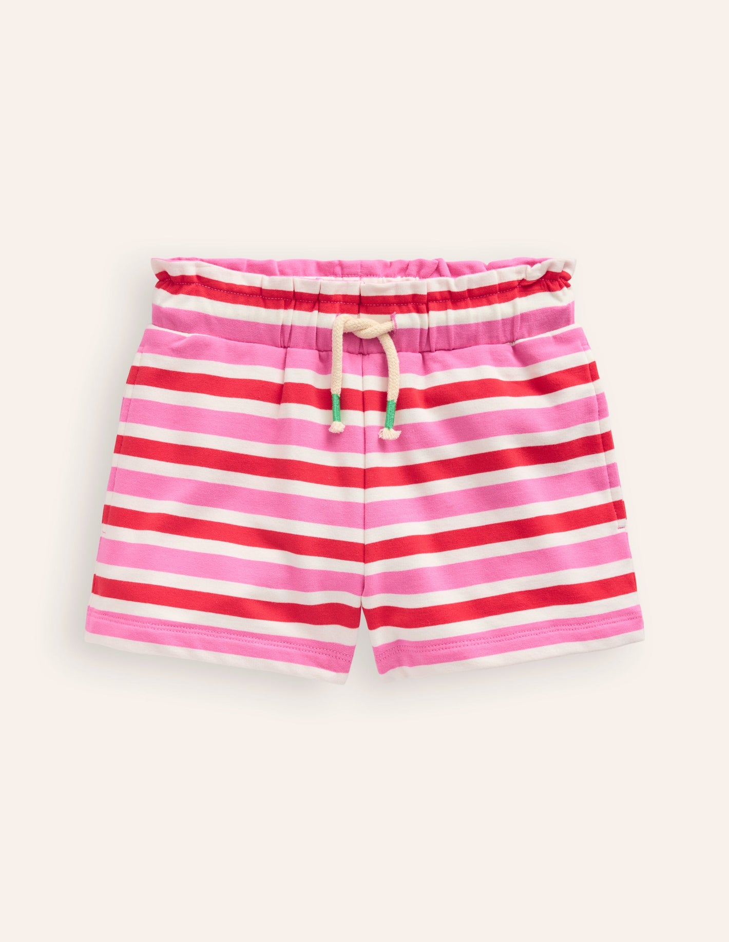 Ruffle Waist Sweat Shorts-Poppy Red/ Pink Stripe