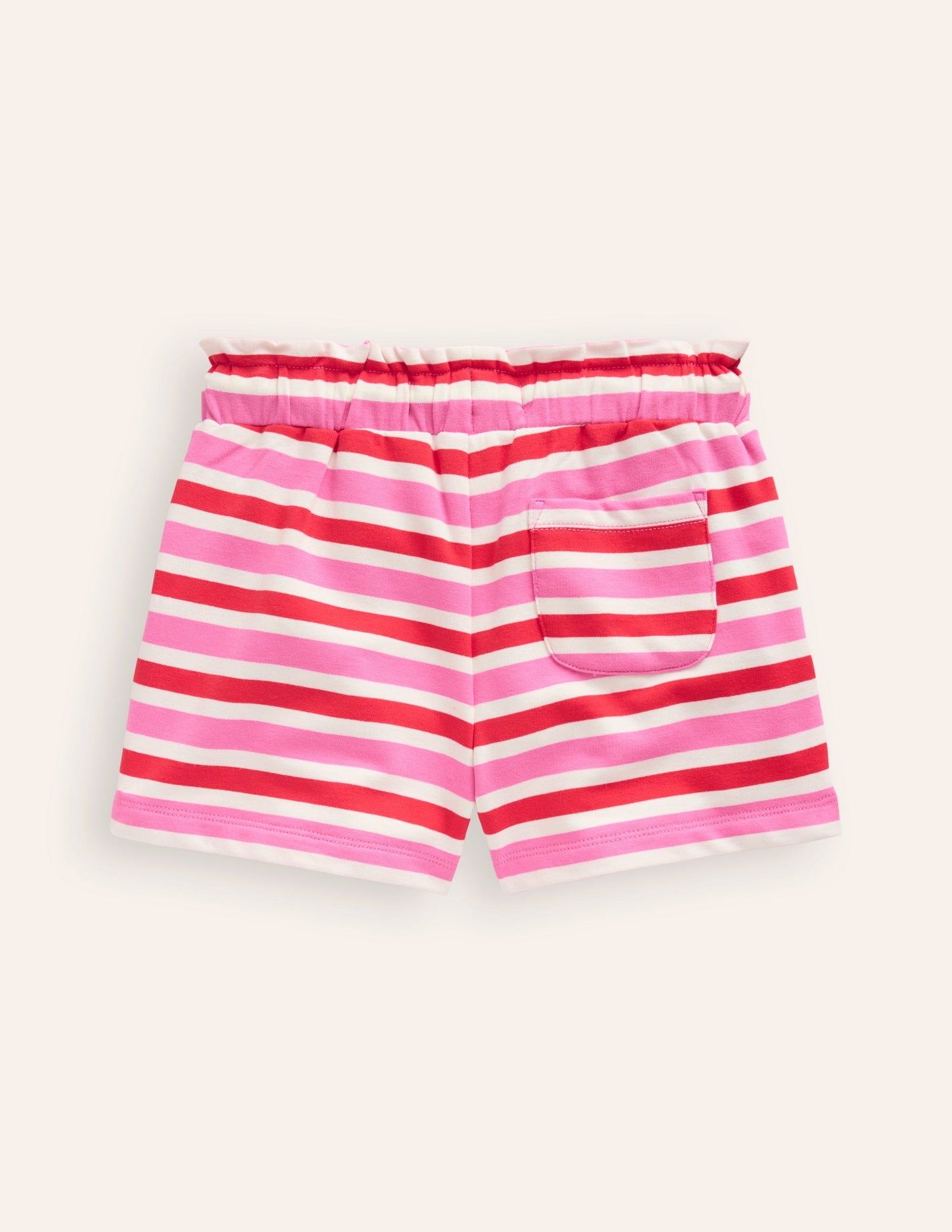 Ruffle Waist Sweat Shorts-Poppy Red/ Pink Stripe