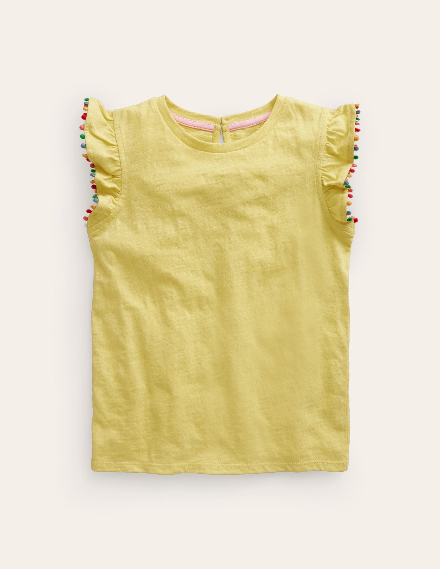 Pom Trim T-Shirt-Zest Yellow