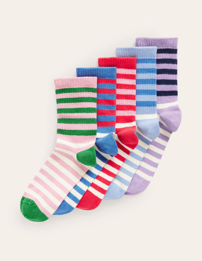 5-Pack Ribbed Ankle Socks-Multi Colourblock Stripe