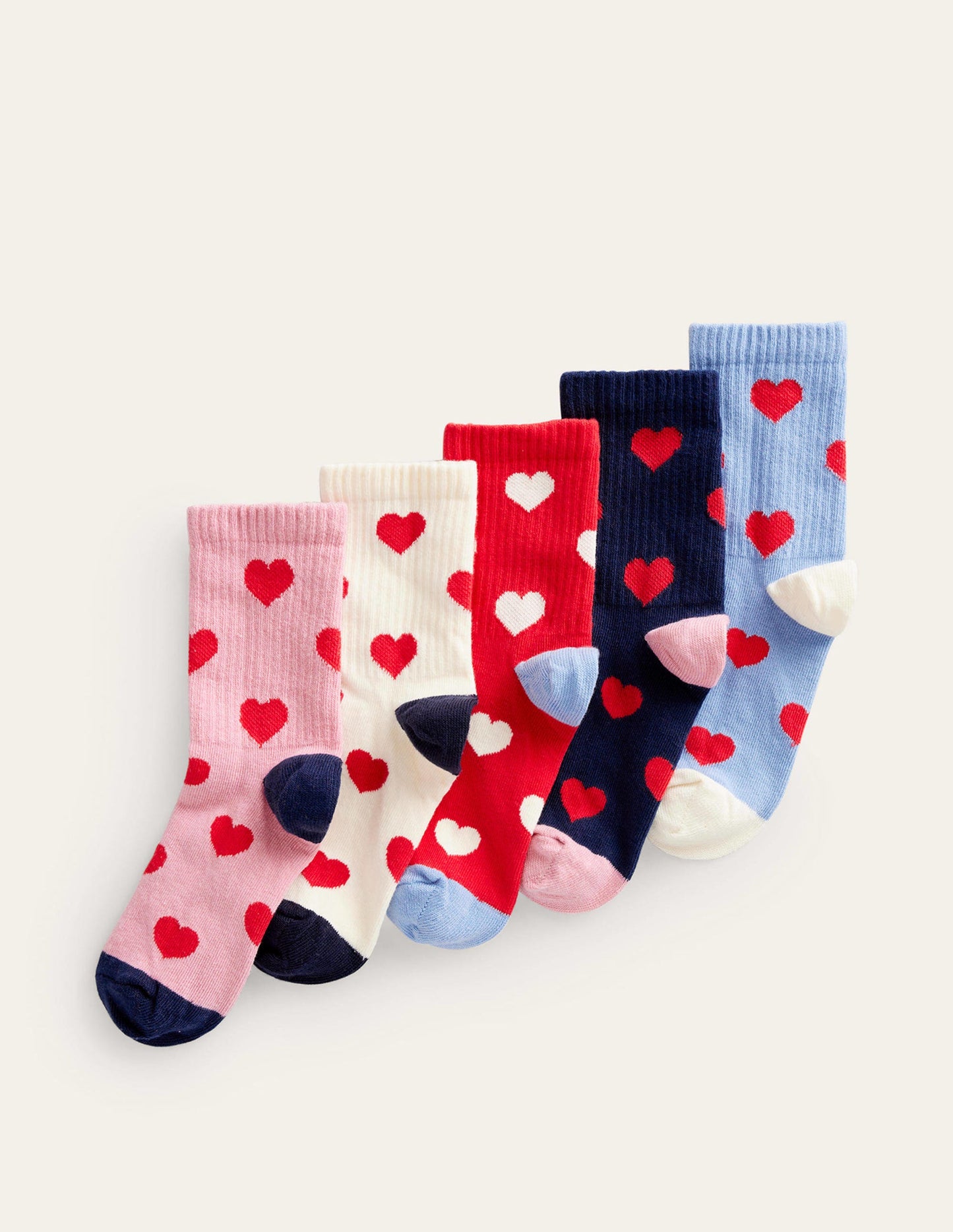 Ribbed Socks 5 Pack-Multi Hearts