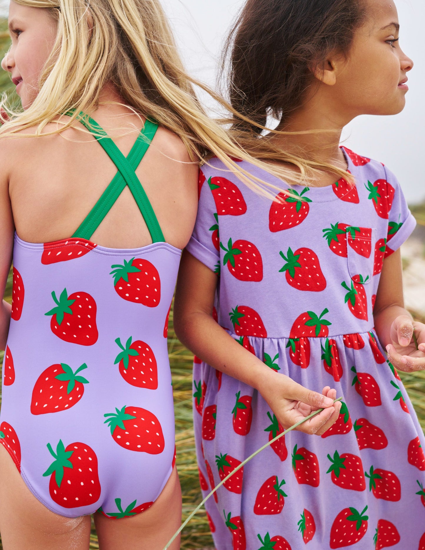 Cross-back Printed Swimsuit-Violet Tulip Strawberries