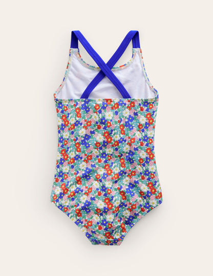 Cross-back Printed Swimsuit-Nautical Floral