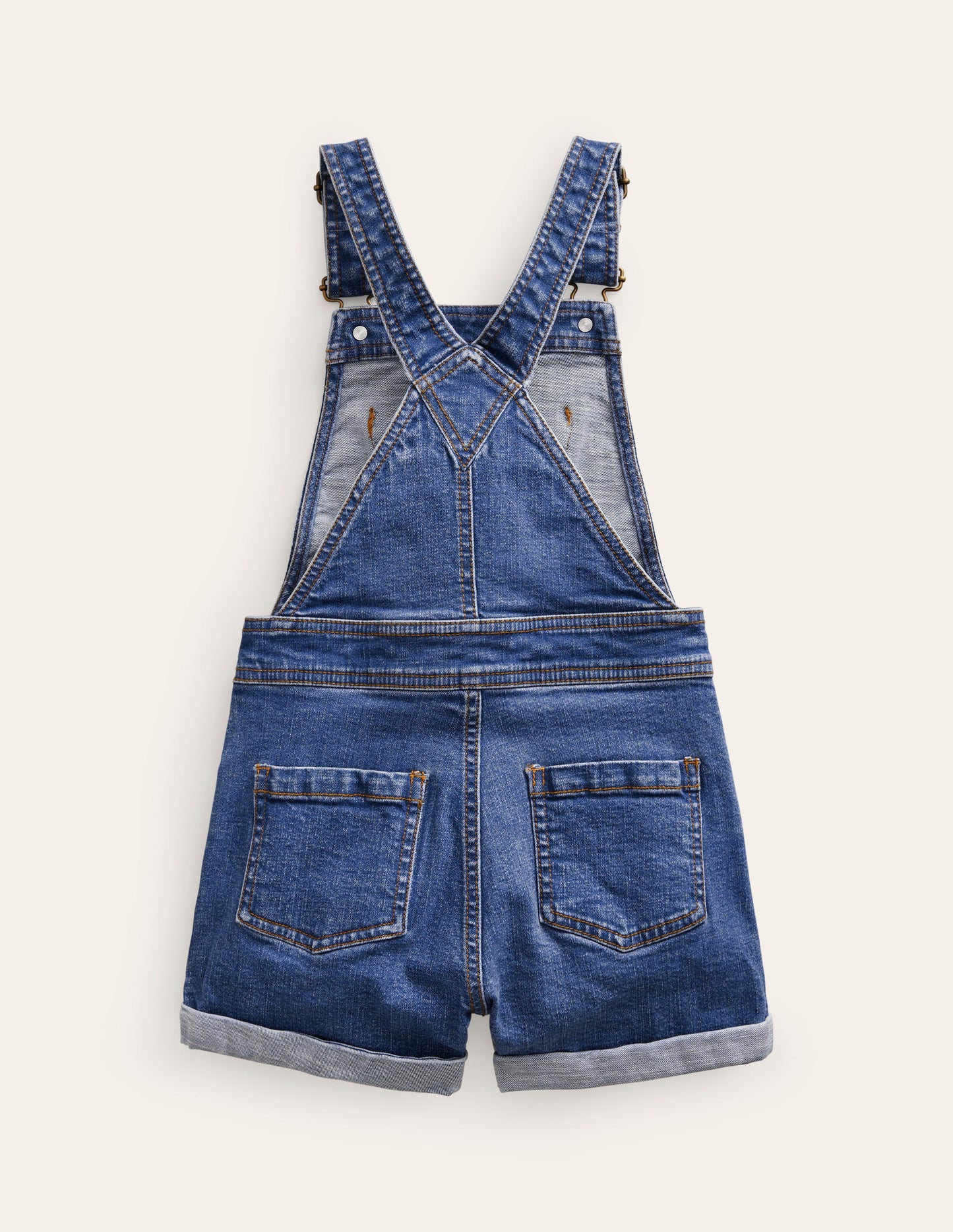 Heart Pocket Short Overalls-Mid Vintage Denim