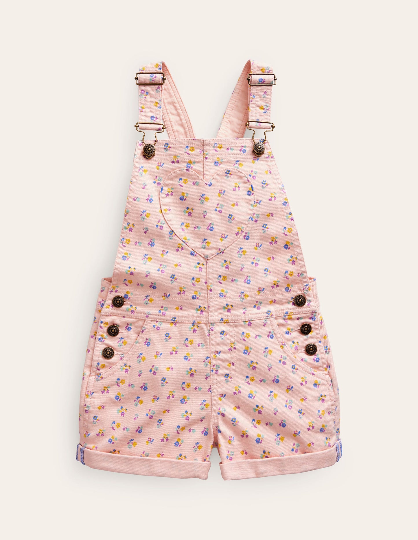 Heart Pocket Short Overalls-Provence Dusty Pink Sprig