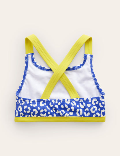 Cross Back Bikini Top-Blue Leopard