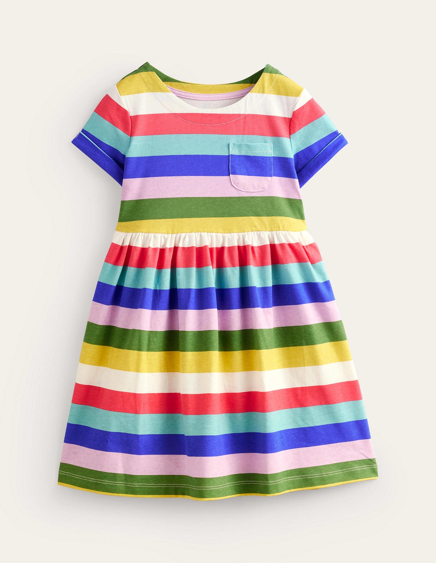 Short-sleeved Fun Jersey Dress-Multi Rainbow Stripe