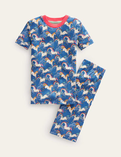 Snug Short John Pajamas-Bluejay Rainbow Unicorns