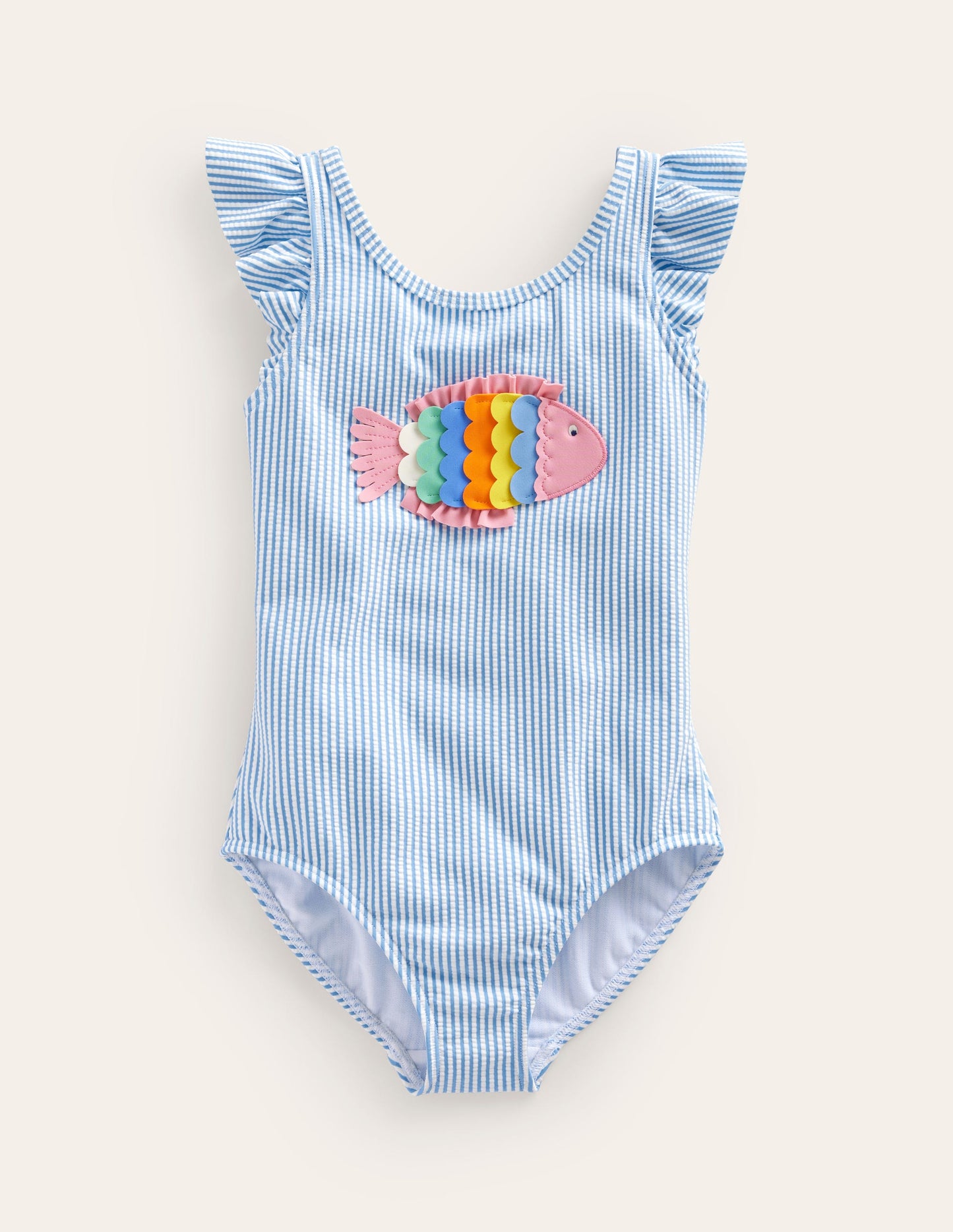 Logo Flutter Sleeve Swimsuit-Blue Ticking Fish