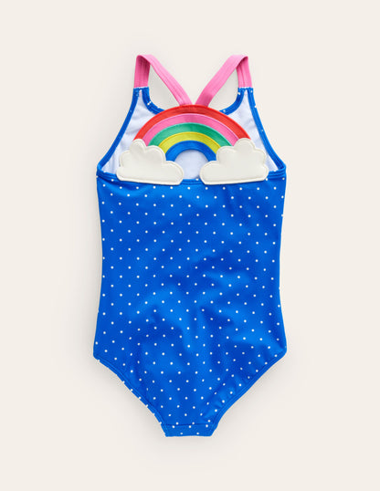 Logo Back Swimsuit-Blue Spot Rainbow