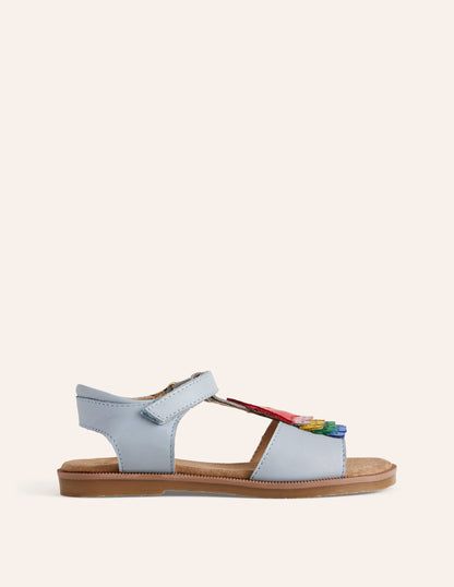 Fun Leather Sandals-Tourmaline Blue Parrot