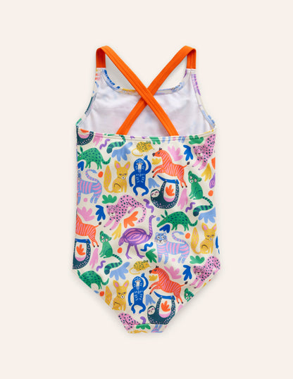 Cross-back Printed Swimsuit-Multi Safari Friends