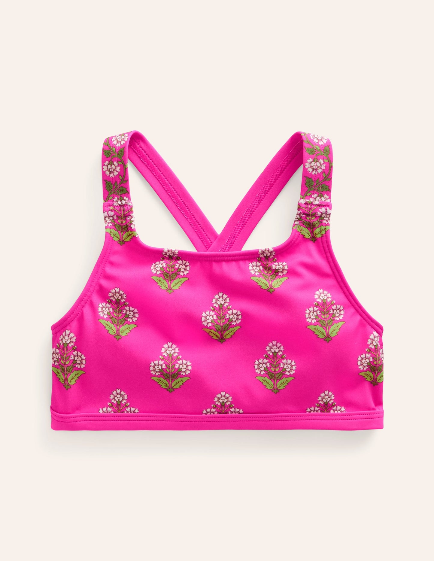 Cross Back Bikini Top-Pink Small Woodblock