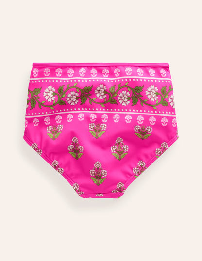 High Waisted Bikini Bottoms-Pink Small Woodblock