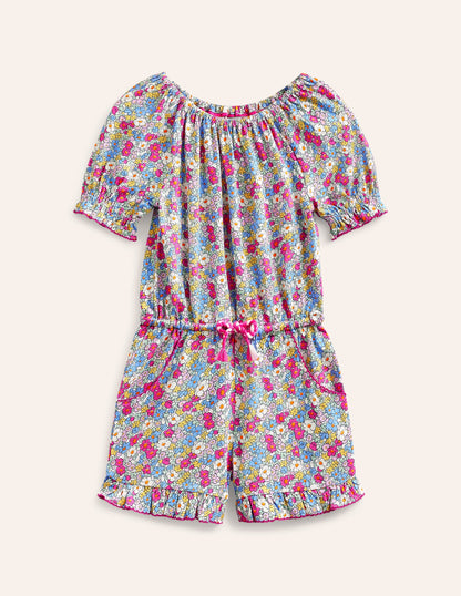 Printed Jersey Romper-Festival Pink Nautical Floral