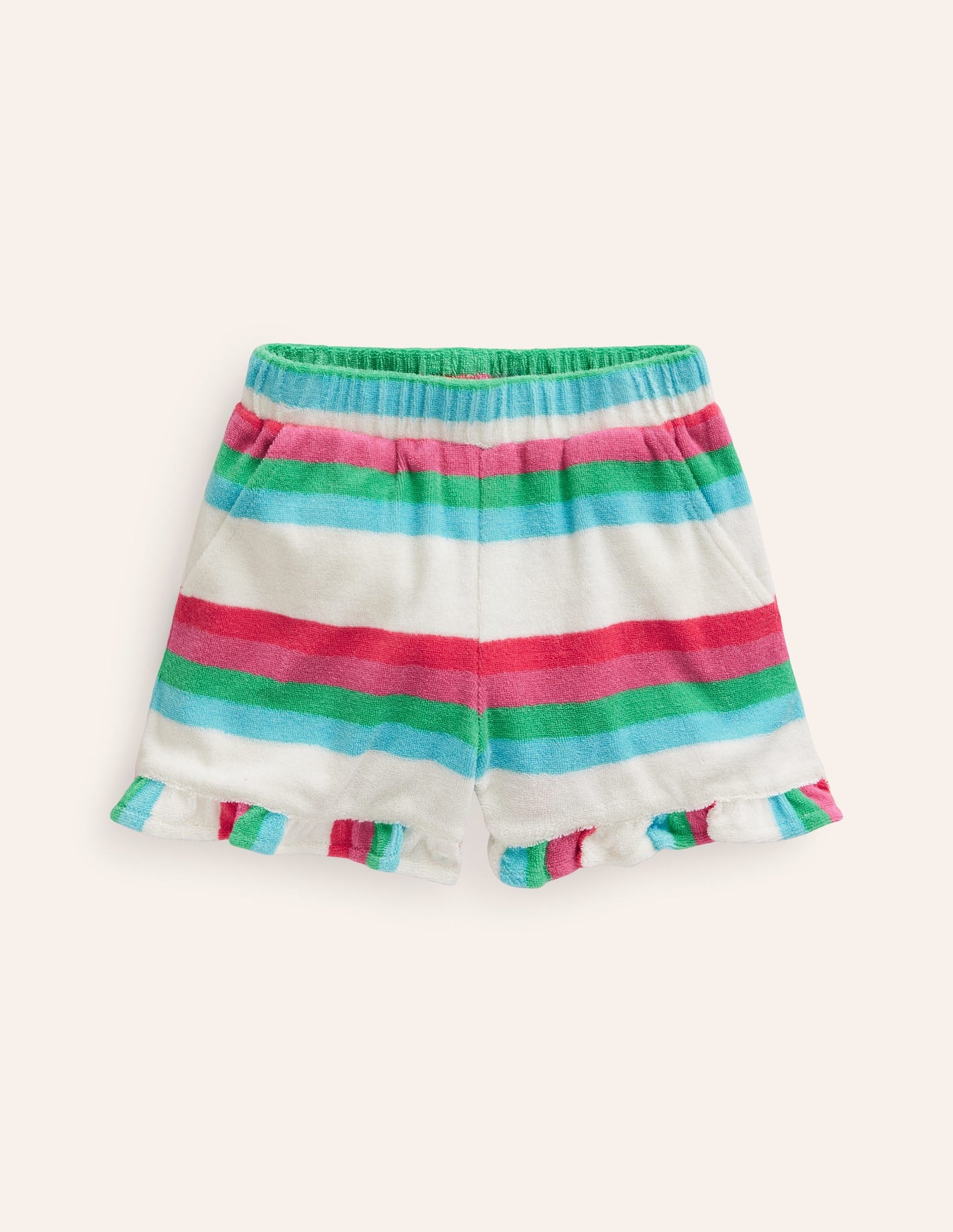 Frill Hem Towelling Short-Multistripe