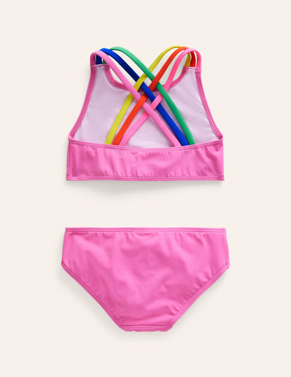 Rainbow Cross-Back Bikini-Strawberry Milkshake Pink